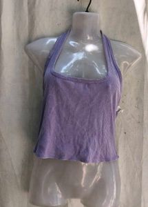 Lavender Ribbed Halter Neck Crop Top