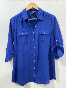 H&amp;M Royal Blue Pleated Detail Shirt