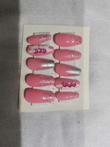 Pink Press-On Nails with 3D Floral Accents