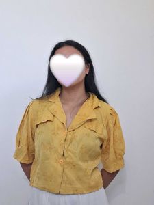 Yellow Floral Print Button-Up Shirt