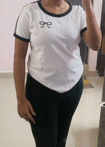 Cute Bow Detail White T-Shirt