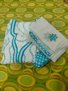 Blue And White Suit With Dupatta