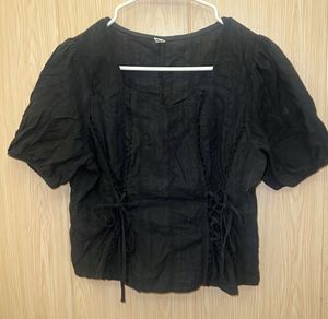 Black Lace-Up Square Neck Top