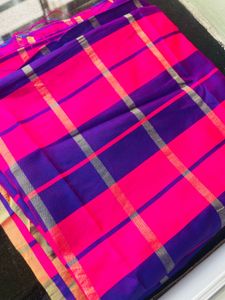 fabric Vibrant Pink & Purple Checked Saree