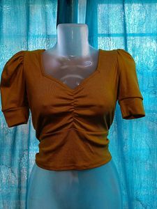 Mustard Ruched Crop Top