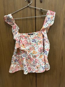 Floral Print Ruffle Sleeve Top