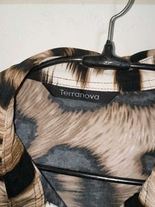 TERRENOVA Animal Print Short Sleeve Button-Up Top