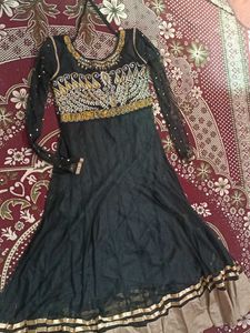 🖤 Black &amp; Gold Embroidered Anarkali Gown ✨