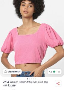 ONLY Women Pink Puff Sleeves Crop Top