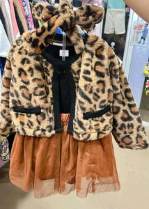 Leopard Print Faux Fur Jacket &amp; Skirt Set