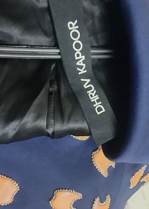 Navy Blue Overcoat Hand Embroidered Applique Work.