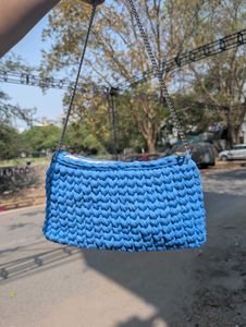 Chic Blue Crocheted Shoulder Bag