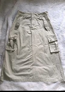 Beige Cargo Midi Skirt