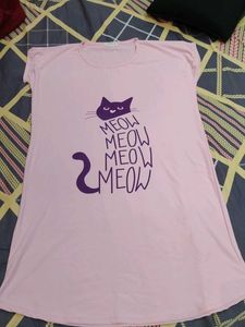 Cute Meow Cat Print Pink Dress
