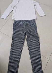 Kid's White Top & Checkered Pants Set