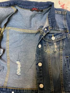 Stylish Denim Jacket with Orange Top