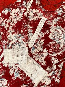 Maroon Floral Print Kurta with Lace
