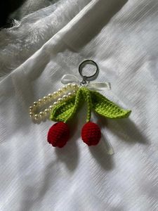 Crochet Cherry Keychain with Pearls