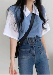 Blue Ribbed Knit Vest Top