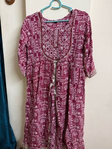 Maroon Printed Kurta set with dupatta