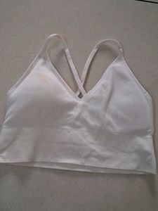 L White Ribbed Sports Bra