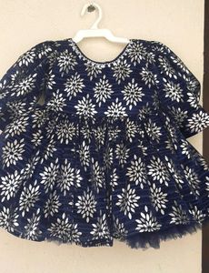 Navy Floral Baby Dress Newborn Ball Gown For Party