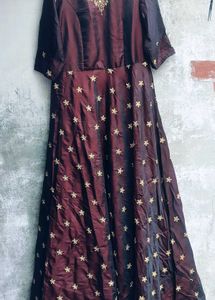 Maroon Embroidered Ethnic Gown perfect for L/M