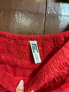 Red Eyelet Puff Sleeve Top