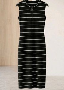 Striped Ribbed Zipper Dress