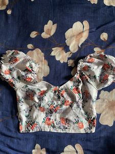 Floral Print Puff Sleeve Crop Top