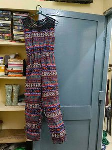 Boho Print Sleeveless Jumpsuit with Lace Detail