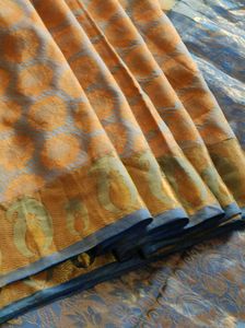 yellow and blue Korvai kanchipuram silk