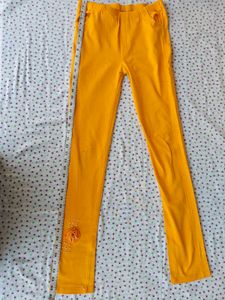 Yellow Leggings  fully stretchable with Floral Emb