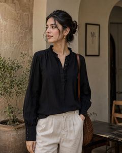 AND Black Ruffled Neck Top