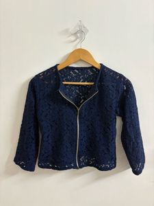 Navy Lace Zip-Up Jacket