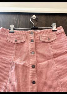 Pink Corduroy Button-Front Skirt