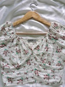 Vintage Floral Print Puff Sleeve Top