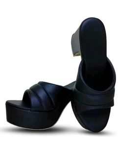 Black Platform Block Heel Mules
