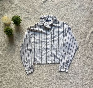 Striped Button-Up Cropped Shirt