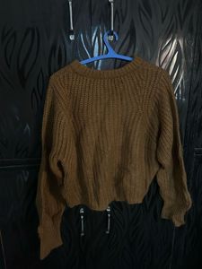 Brown Knit Cropped handmade Pullover Sweater