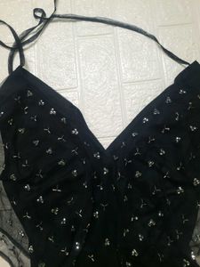 Chic Black Embellished Sheer Top