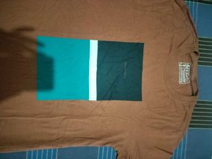 Men's Brown Color Block T-Shirt