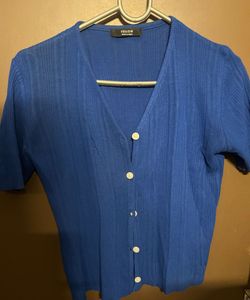 Blue Button-Down Crop Top