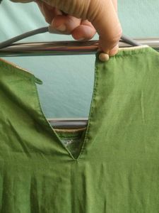 Green Embroidered Kurta with Pink Floral Print