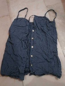 Blue Gingham Button-Up Crop Top