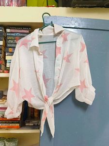 Star Print Tie-Front Blouse bolero
