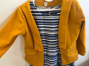 Striped Dress with Mustard Blazer(winter + summer