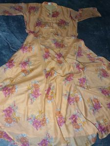 Peach Floral Print Lehenga Style frock