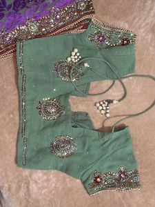 Purple Green Festive Saree(with blouse)