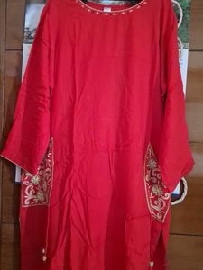 Vibrant Red Embroidered Kurta